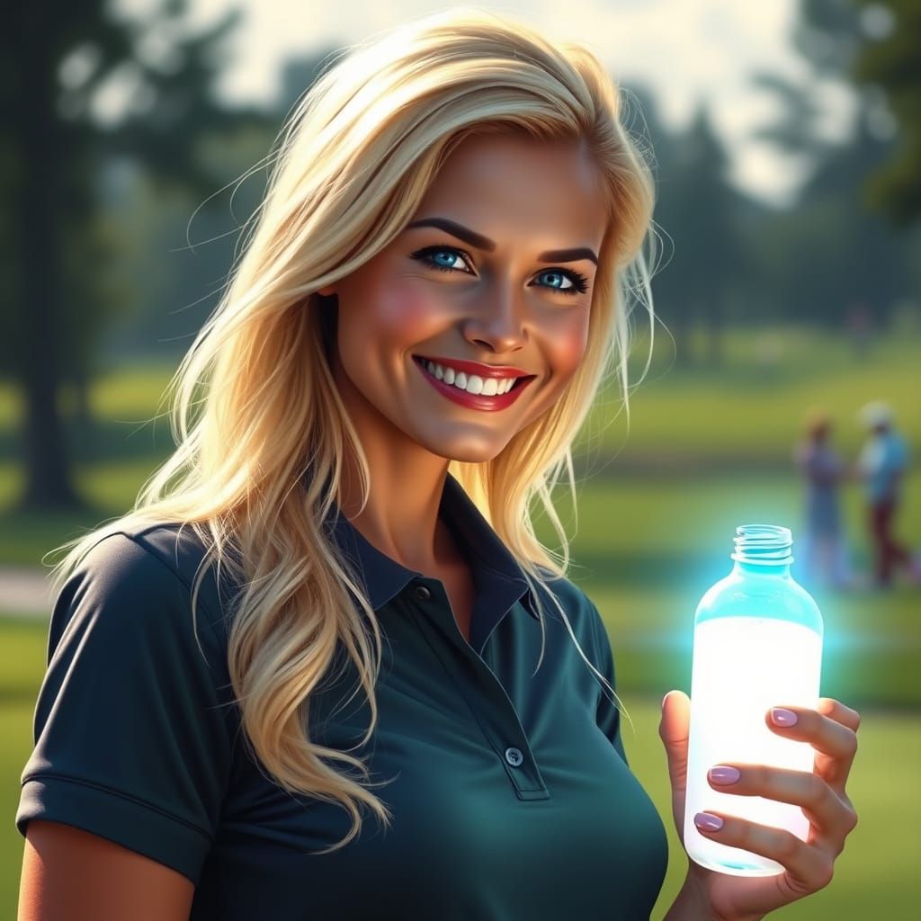 Surreal Golf Course Encounter in a Vibrant, Realistic Style