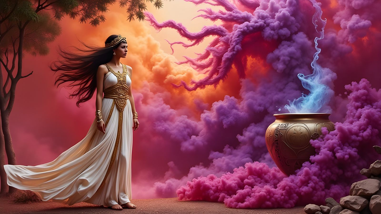 Ancient Greek Goddess Confronts a Majestic Djinn in a Vibran...