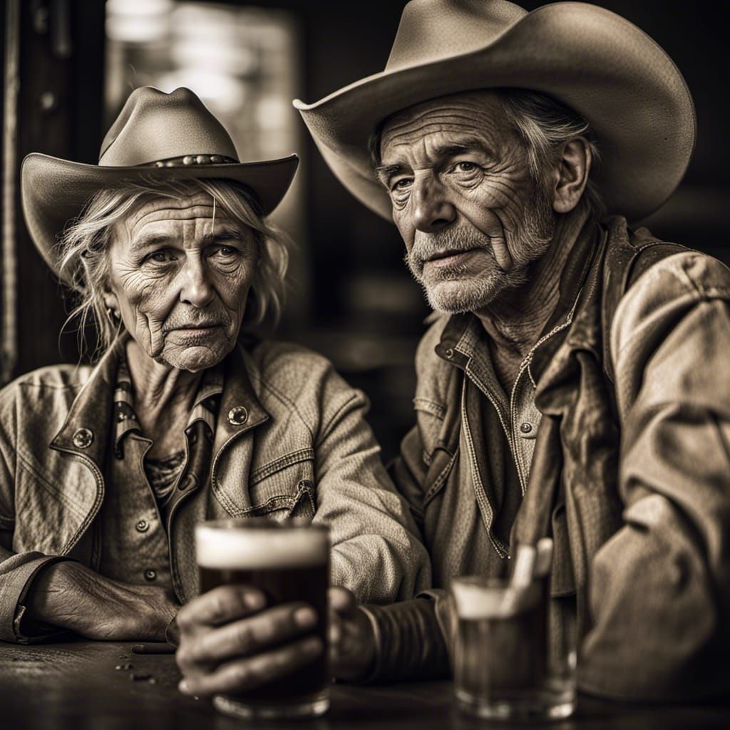 Vintage Cowboy and Cowgirl at Saloon