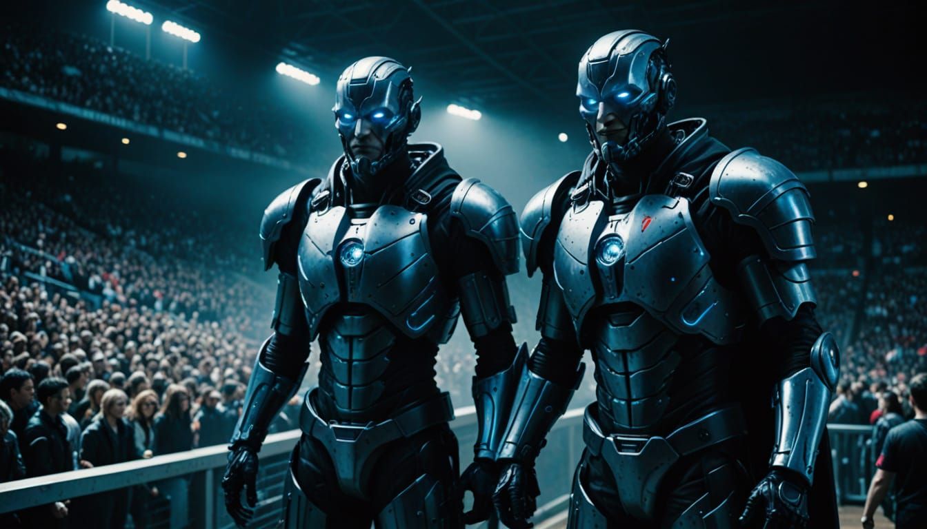 Cyborg Vampires in Crowded Stadium, Cyberpunk Style