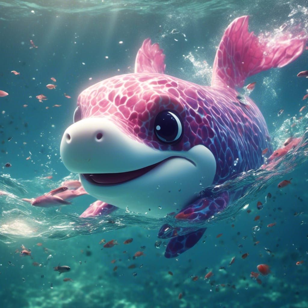 Cute Hybrid Animal Swimming in Ocean: Anime Style