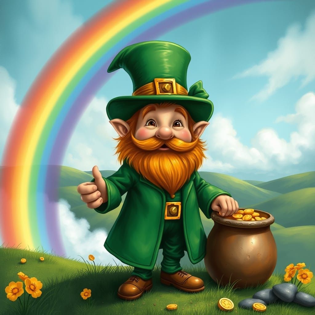 Whimsical Leprechaun in Emerald Irish Landscape