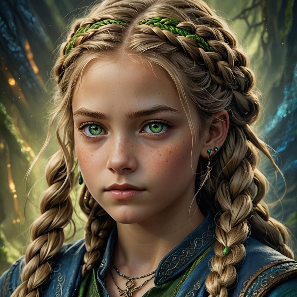 Girl with Braid and Green Eyes: Digital Matte Painting