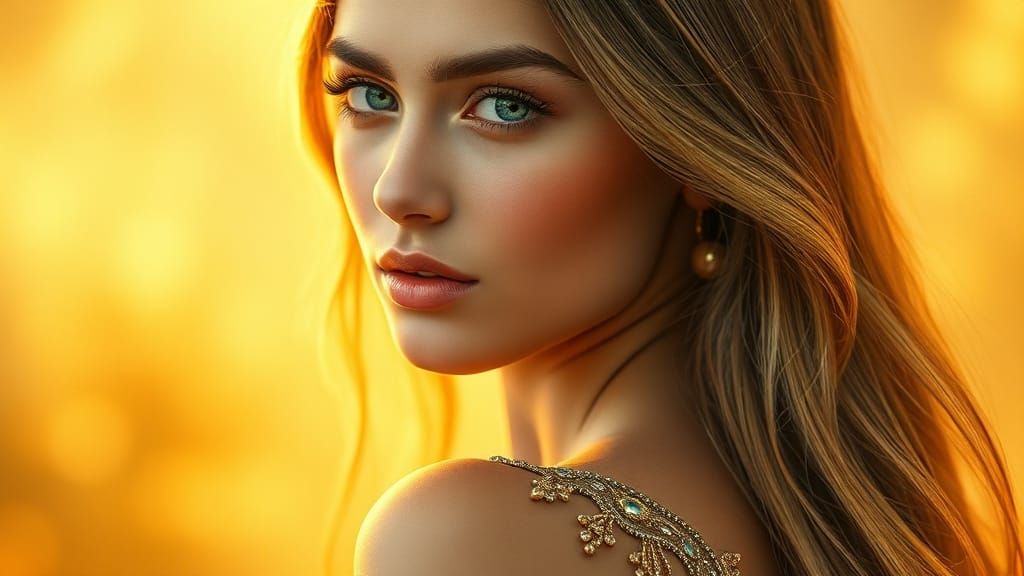 Gorgeous Woman with Luminous Skin in Art Nouveau Style