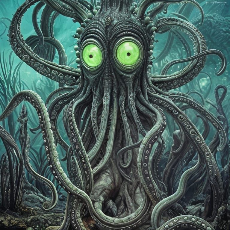 Alien Creature with Tentacles and Multiple Eyes