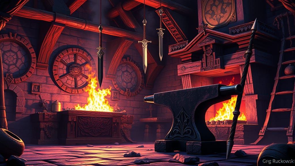 Epic Dark Fantasy Anvil and Forge in a Dungeons and Dragons ...