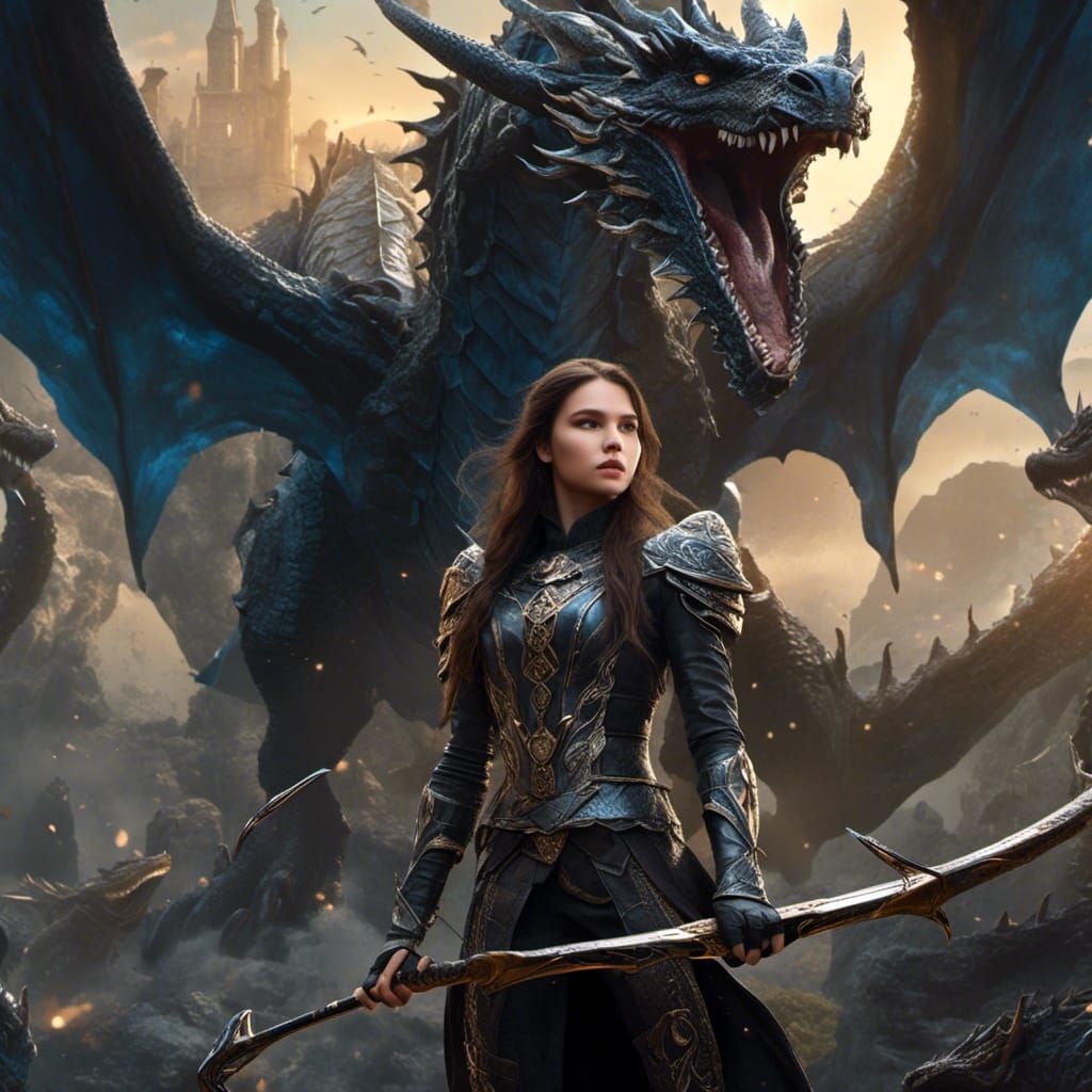 Girl Archer with Dragons in Fantasy Concept Art