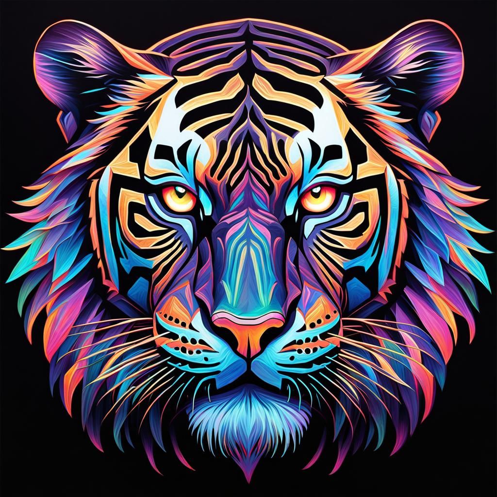 Abyssal Neon Tiger Head in Photorealistic Style