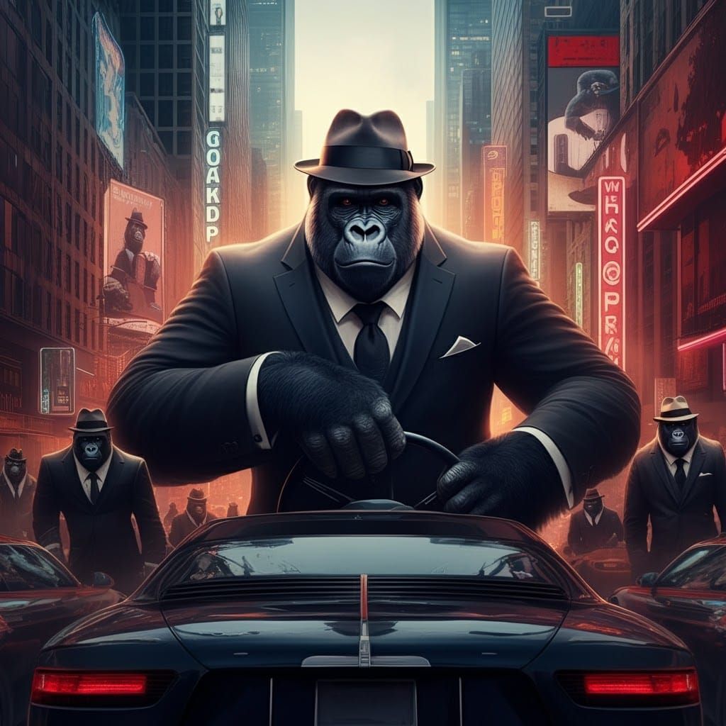 Gorilla Mobsters in a Sci-Fi Cityscape