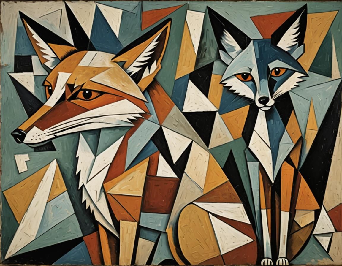 Cubist Fox in Geometric Fragmented Style