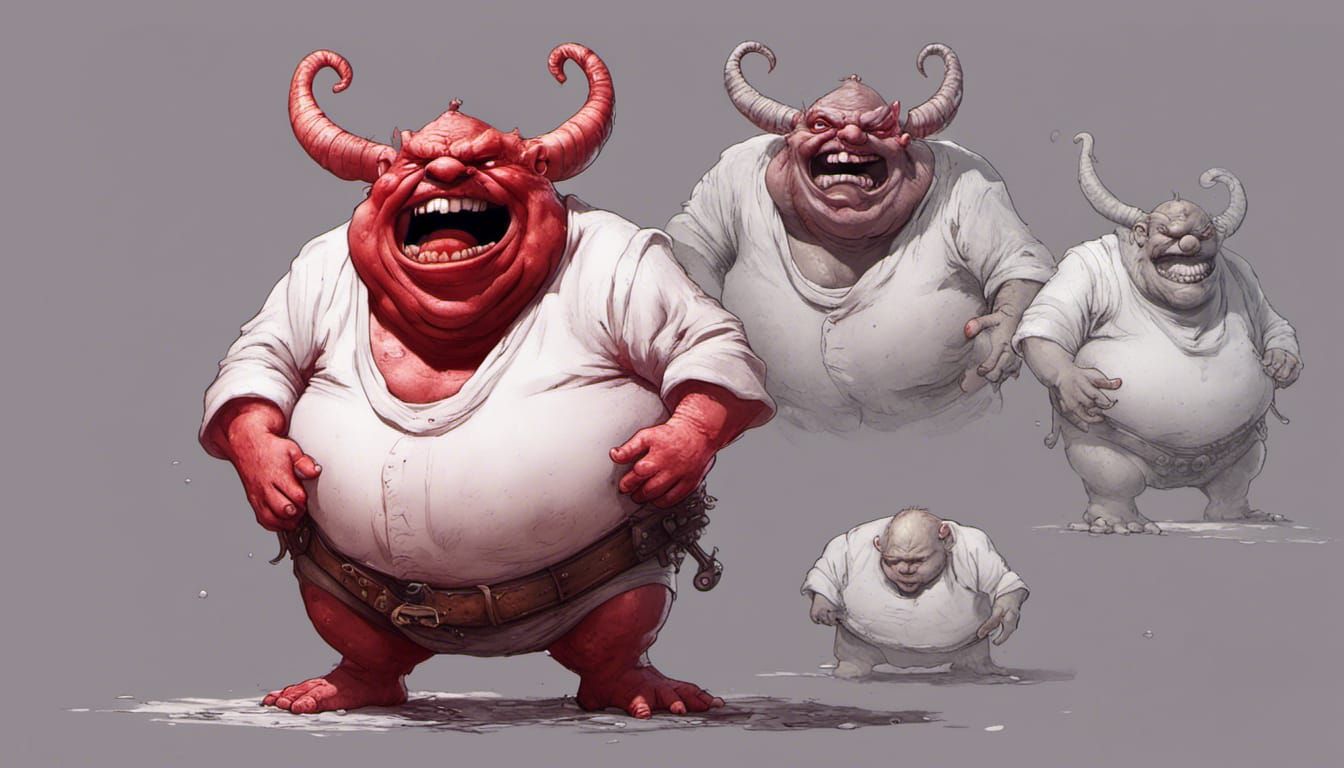 Morbidly Obese Red Imp Laughing: Dark Fantasy Art