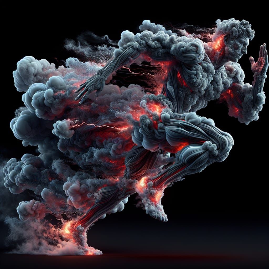 Colossal Smoke Runner Figure in Fiery Motion