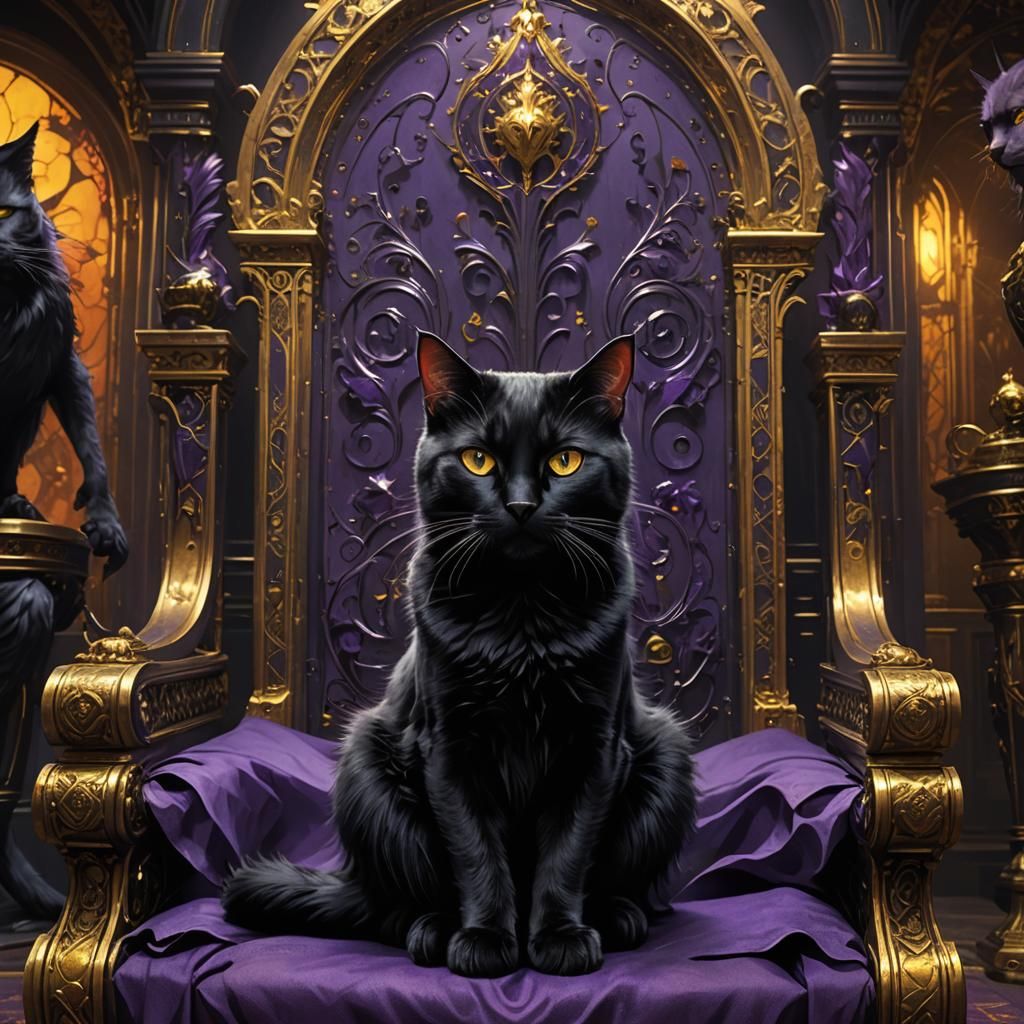 Black Cat on Throne: Dark Fantasy Concept Art