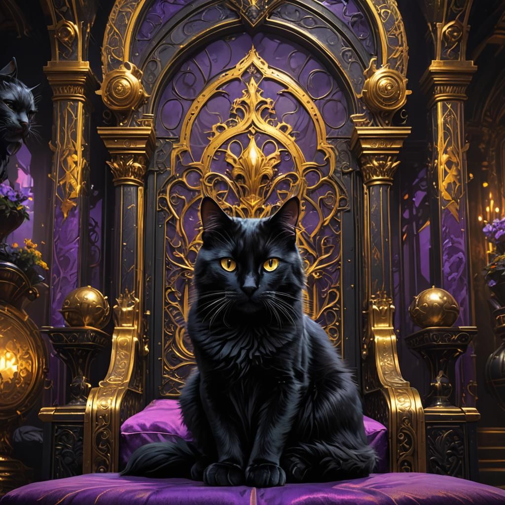 Black Cat on Throne: Dark Fantasy Art