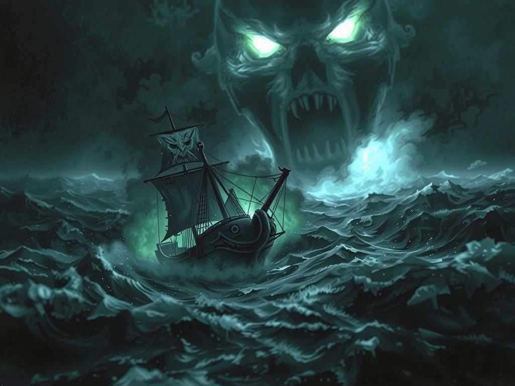 Furious Stormy Sea with Demonic Shipwreck