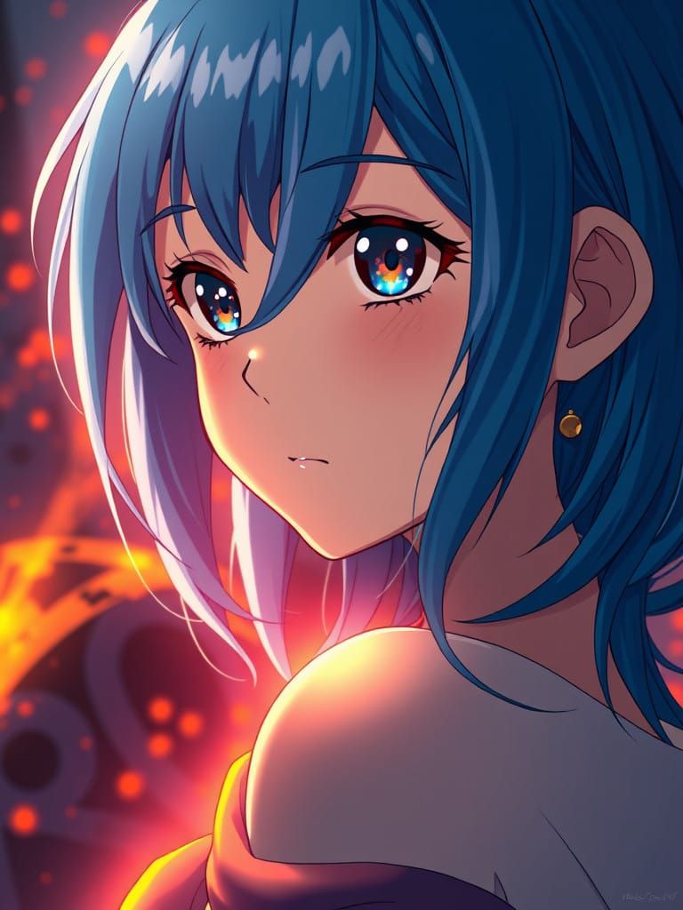 Blue hair Girl, lava  highlights, Studio Ghibli, Anime Key Visual, by Makoto Shinkai, Deep Color, Intricate, 8k resoluti...
