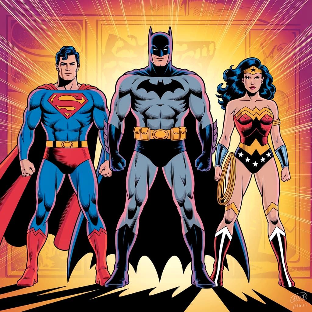 D C comics heroes, Superman, Batman, Wonder Woman