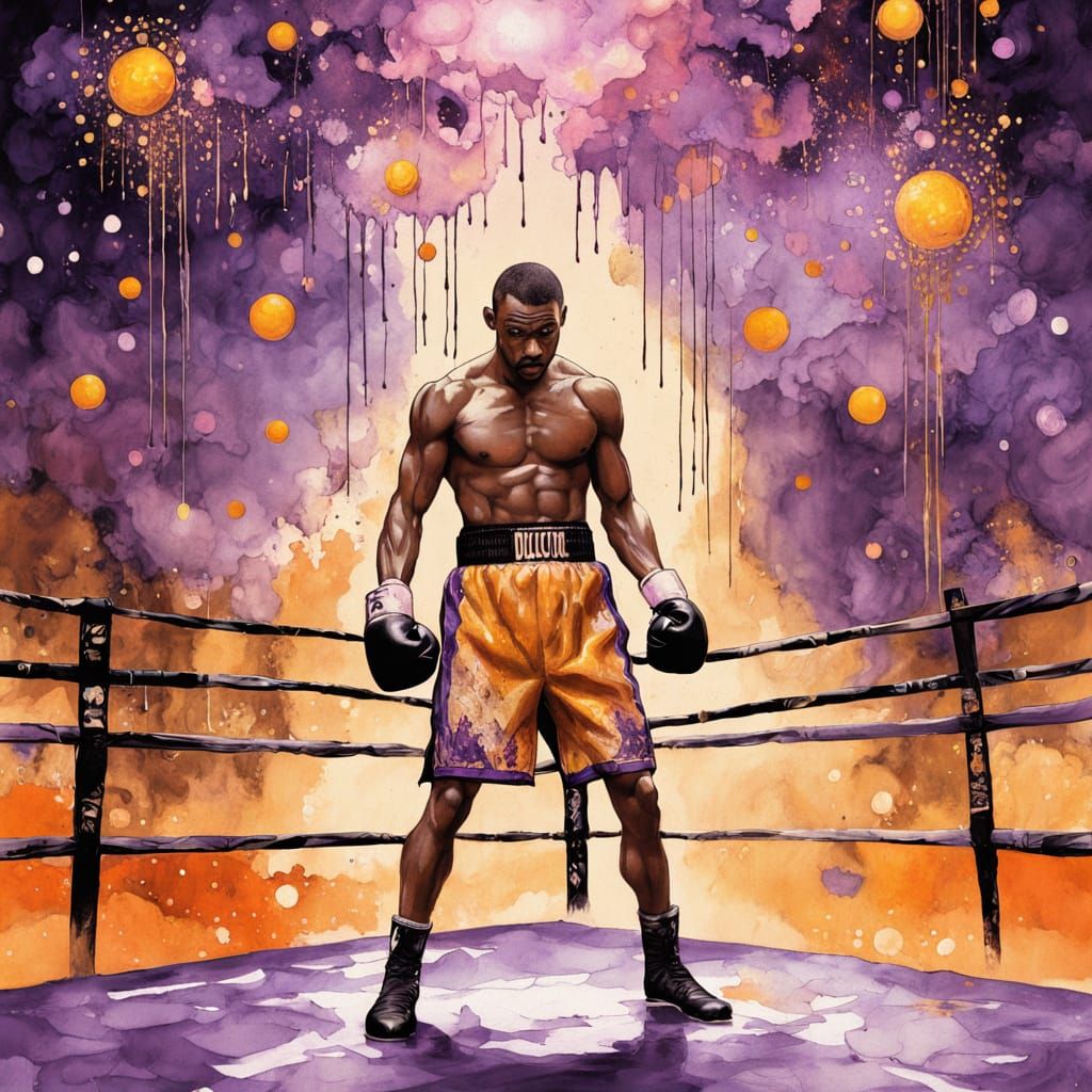 Boxer Training in Ring: Alcohol Ink and Watercolor