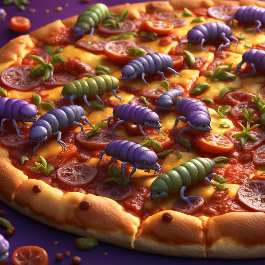 Worms Crawling on Pizza: Dark Fantasy Concept Art