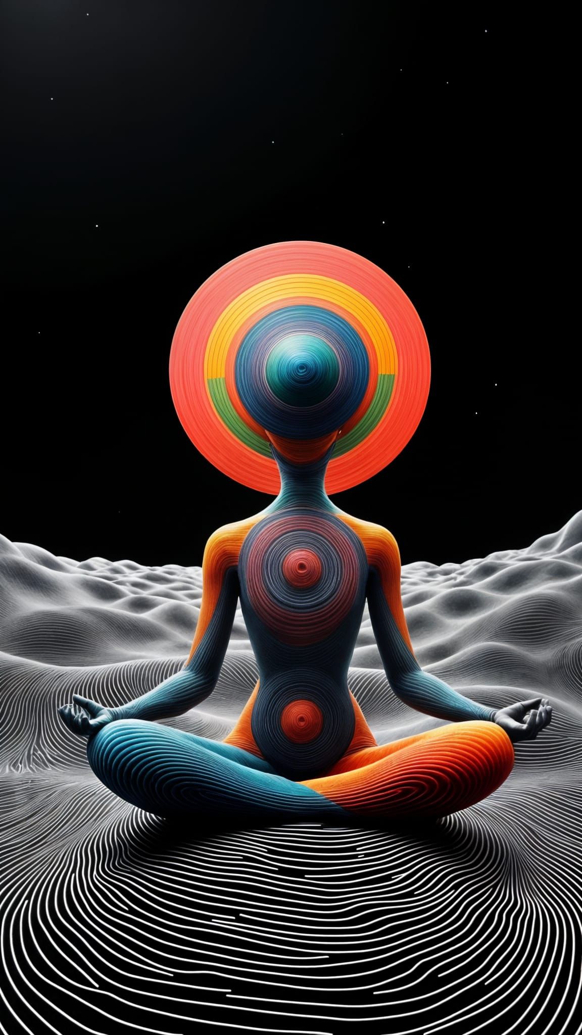 Meditative Figure in Abstract Geometric Void