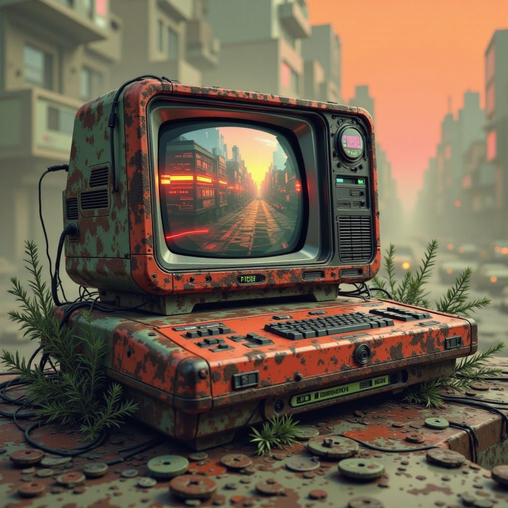 Apocalyptic Sony Console with Glitch Art