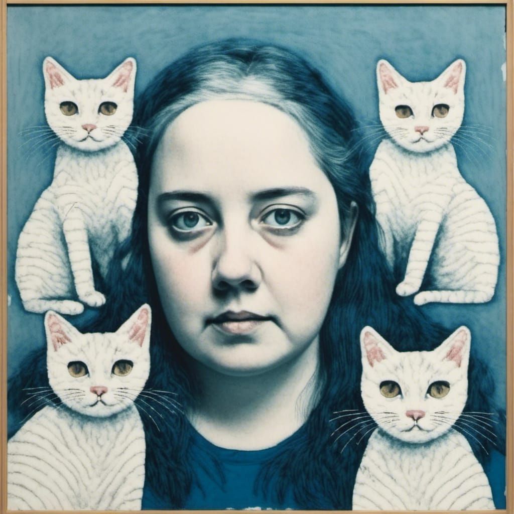 Woman with Cats Portrait in Collage Style