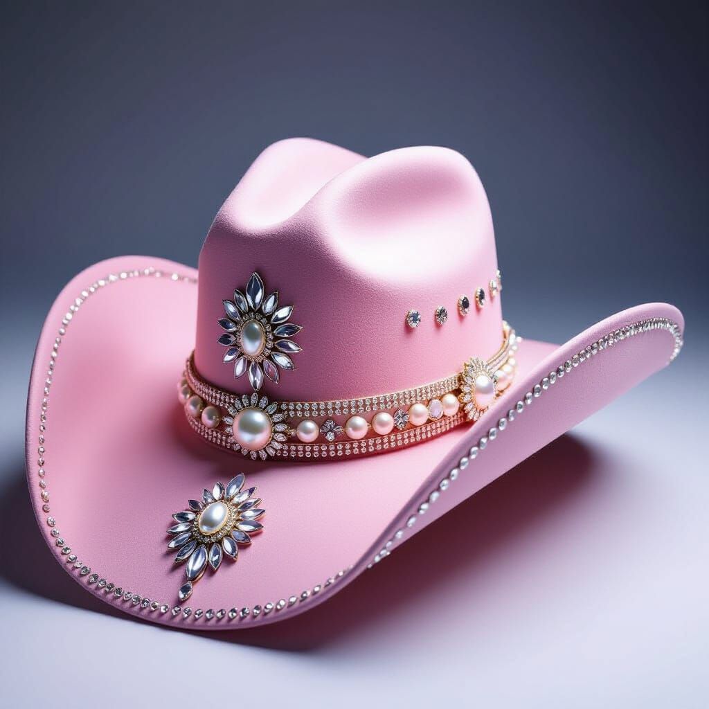 Luxury Pink Cowboy Hat with Diamonds and Pearls