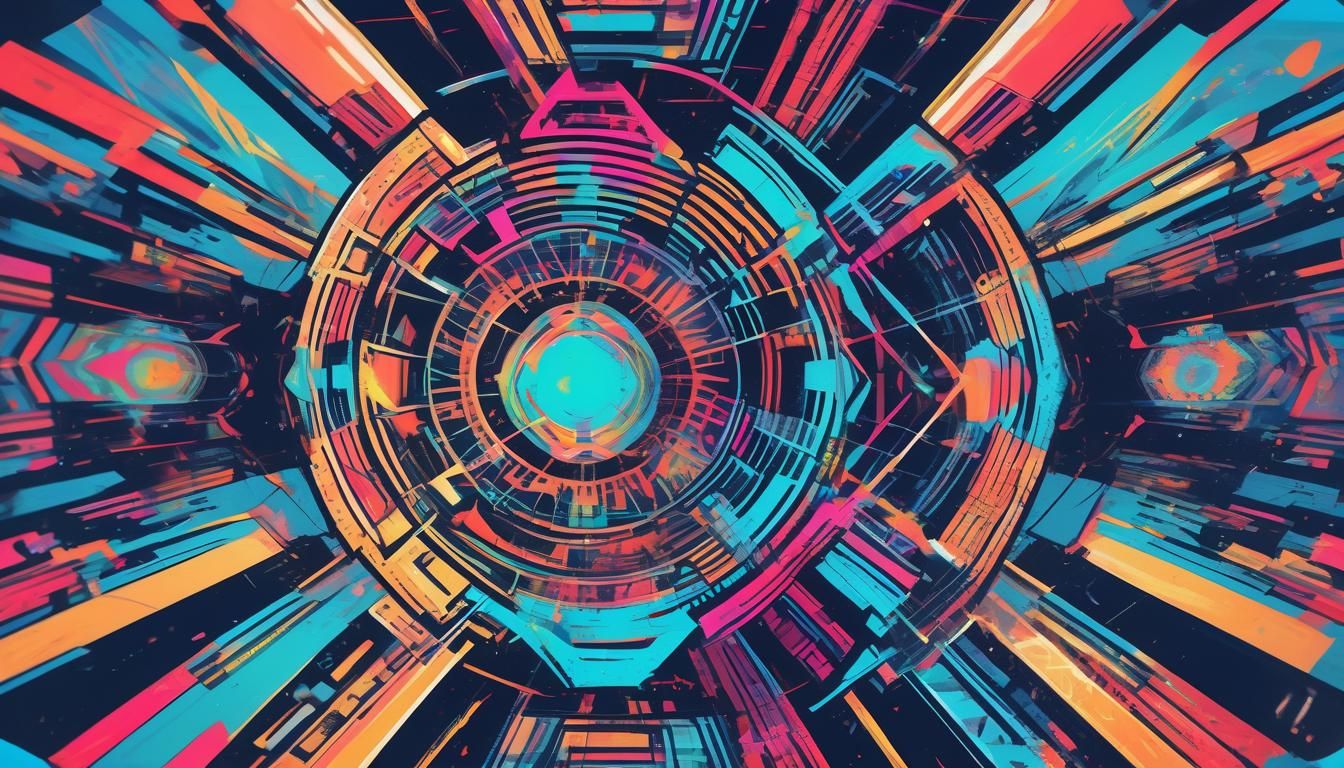 Vibrant Psychedelic Tesseract: Retro Electronic Music Art