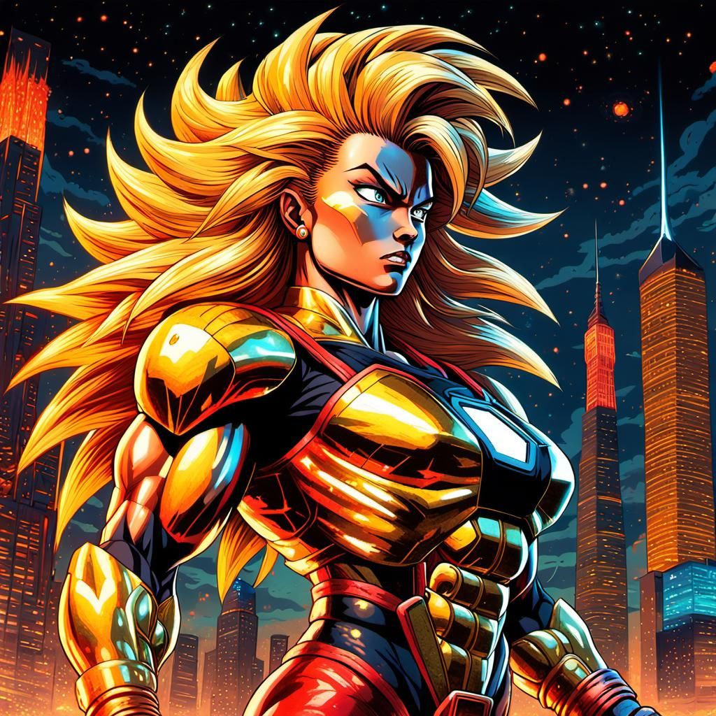 Super Saiyan Woman in 80s Anime Style