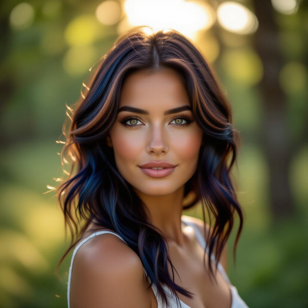 her in Midnight Blue and Burnt Sienna