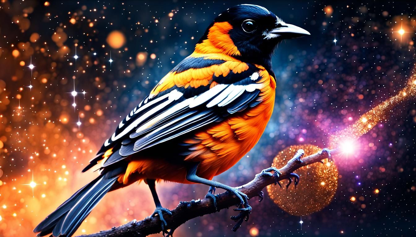 Baltimore Oriole Galaxy Silhouette: Fantasy Concept Art