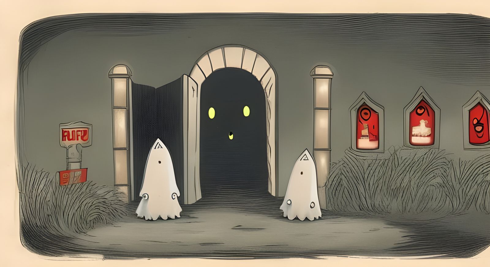 Cute Ghosts Guard the Entrance to Hell