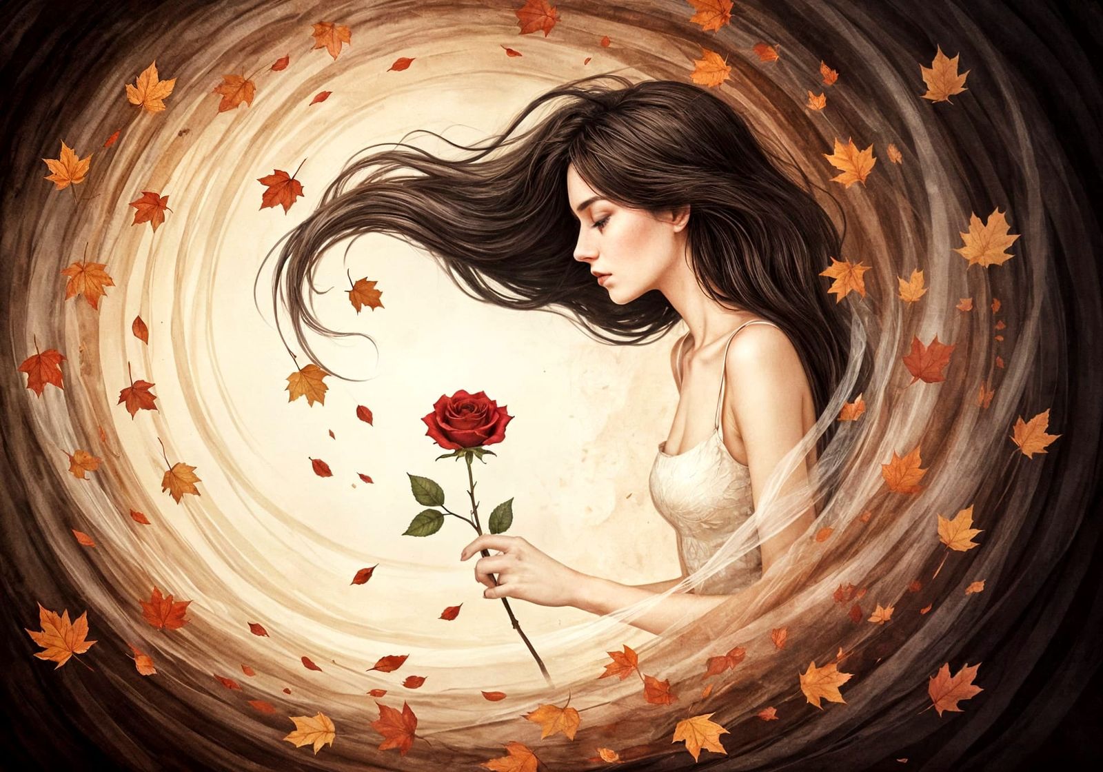 Melancholic Beauty of a Woman in Autumn Mist