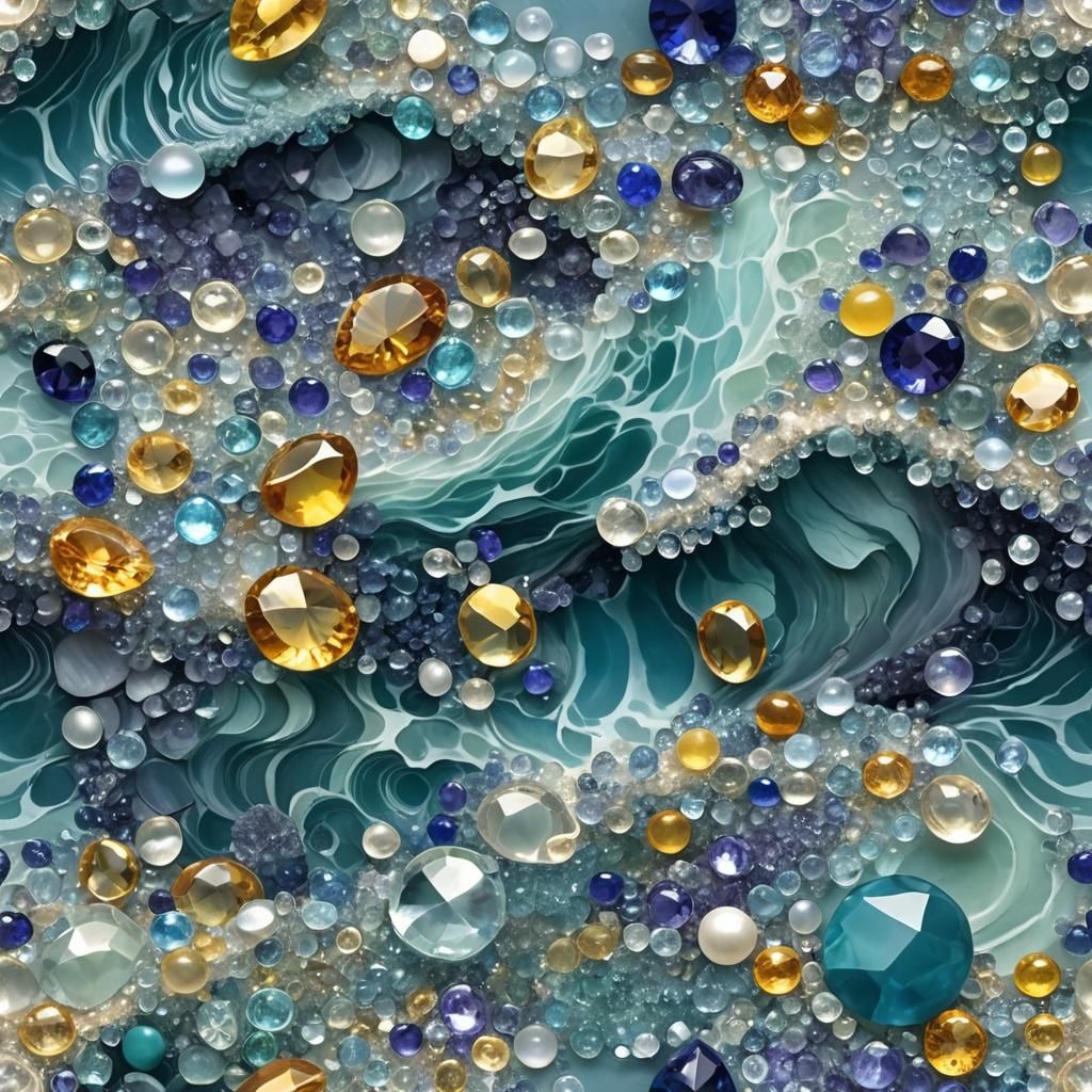 Crystallized Waves Crashing in Teal Aquamarine Sea