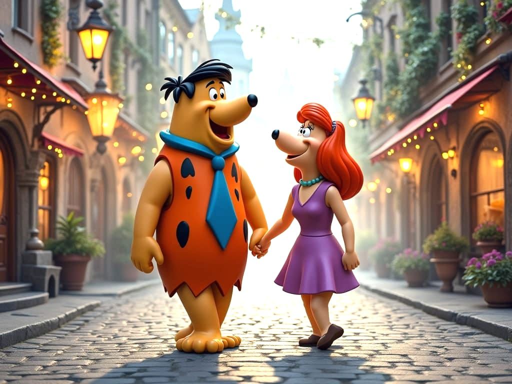 Ethereal Wilma and Fred Flintstone Stroll Down Prague's Drea...