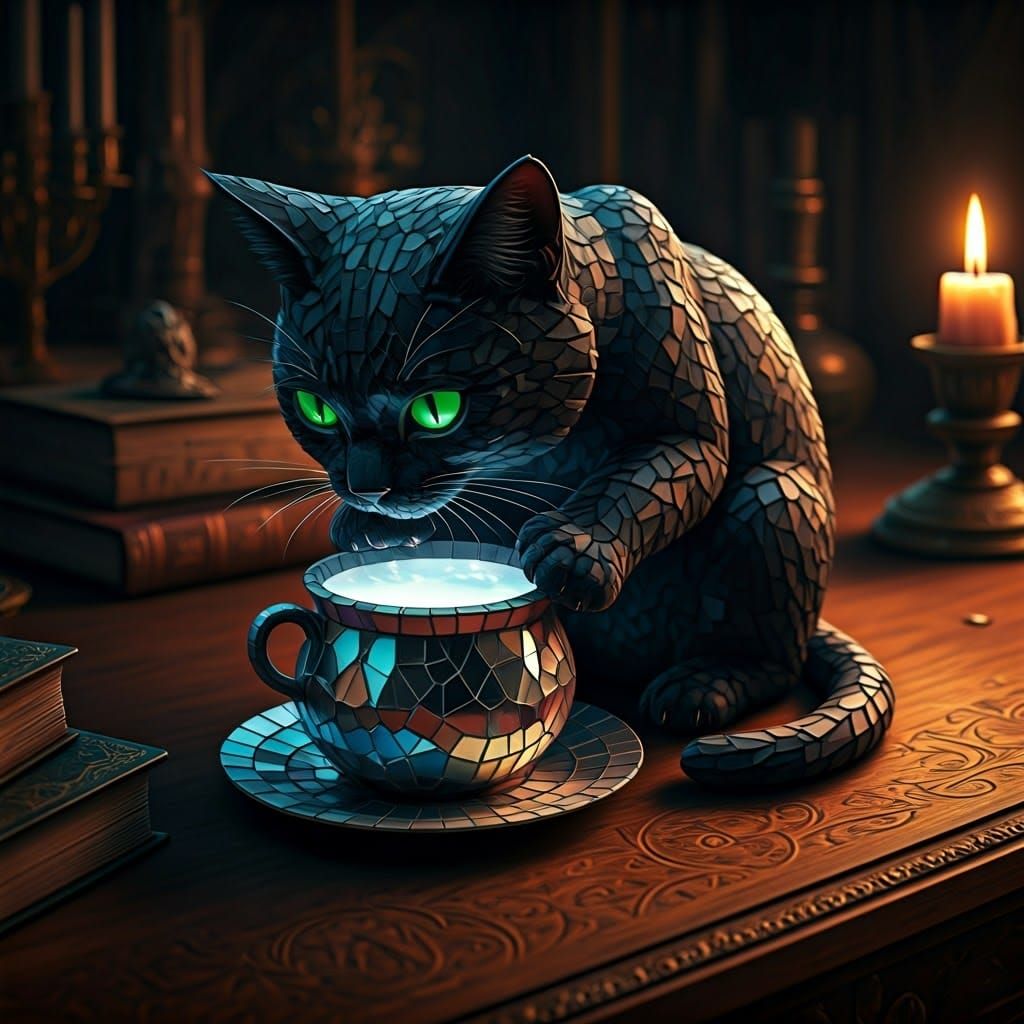 Mystical Cat Overturns Glittering Milk Cauldron in Cinematic...