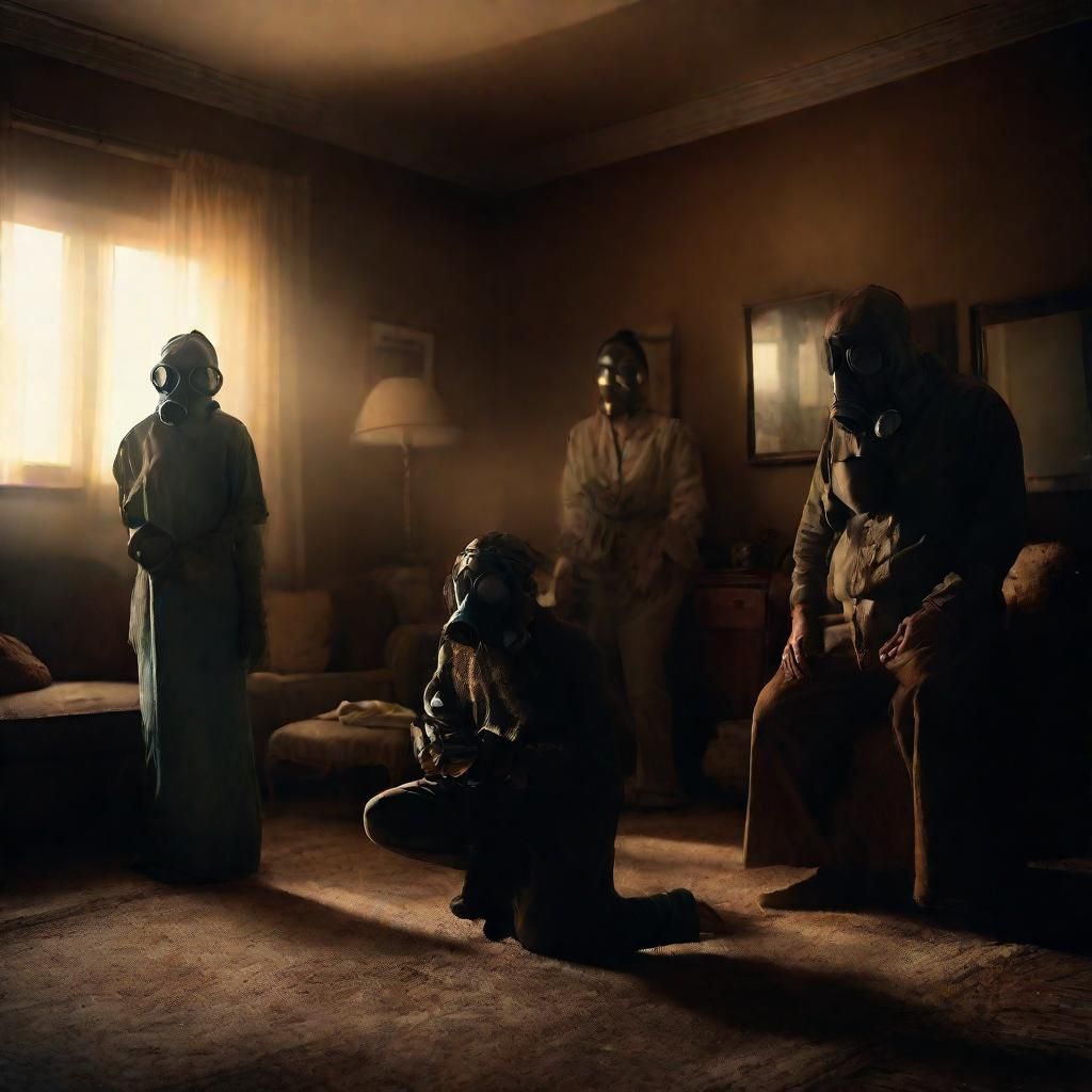Apocalyptic Family Portrait with Gas Masks