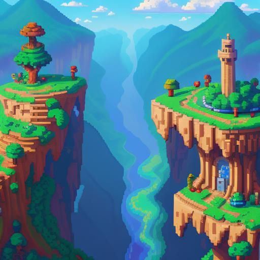 Detailed Pixel Art Landscape with Depth