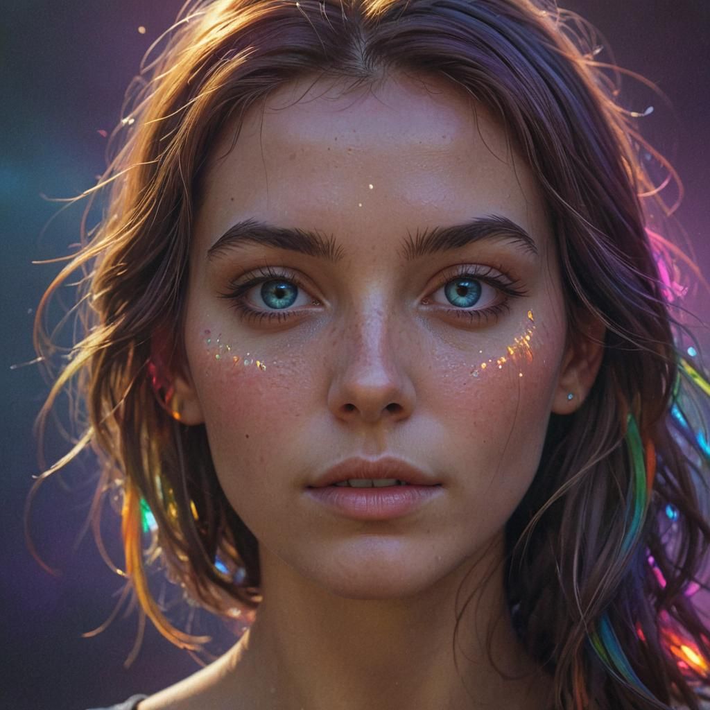 Rainbow Aura Girl in Realistic Digital Art