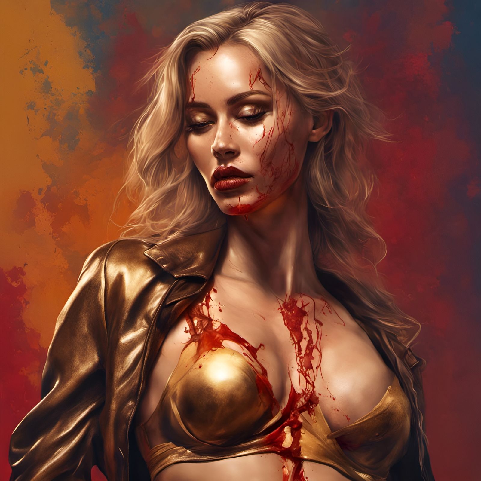 Elegant Golden Woman Portrait in Hyperrealistic Style