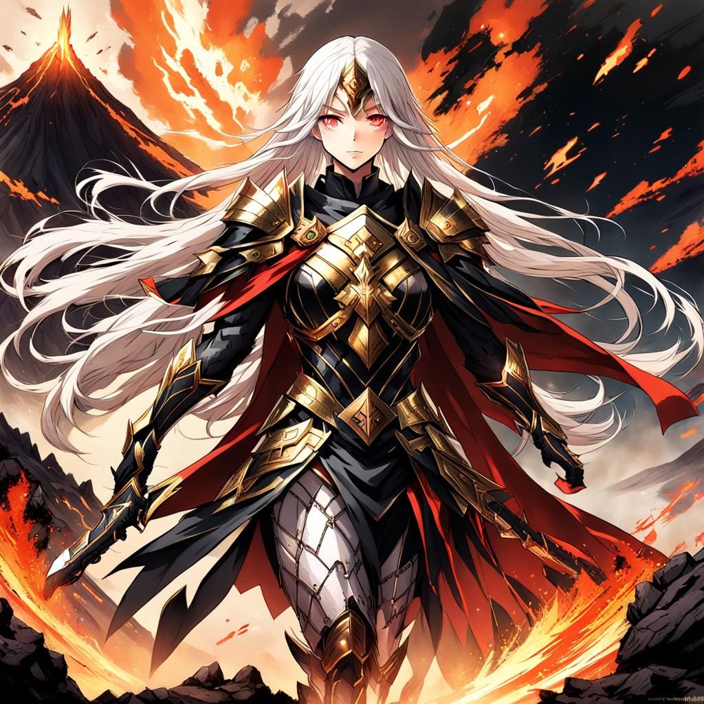 Anime Warrior Girl on Active Volcano