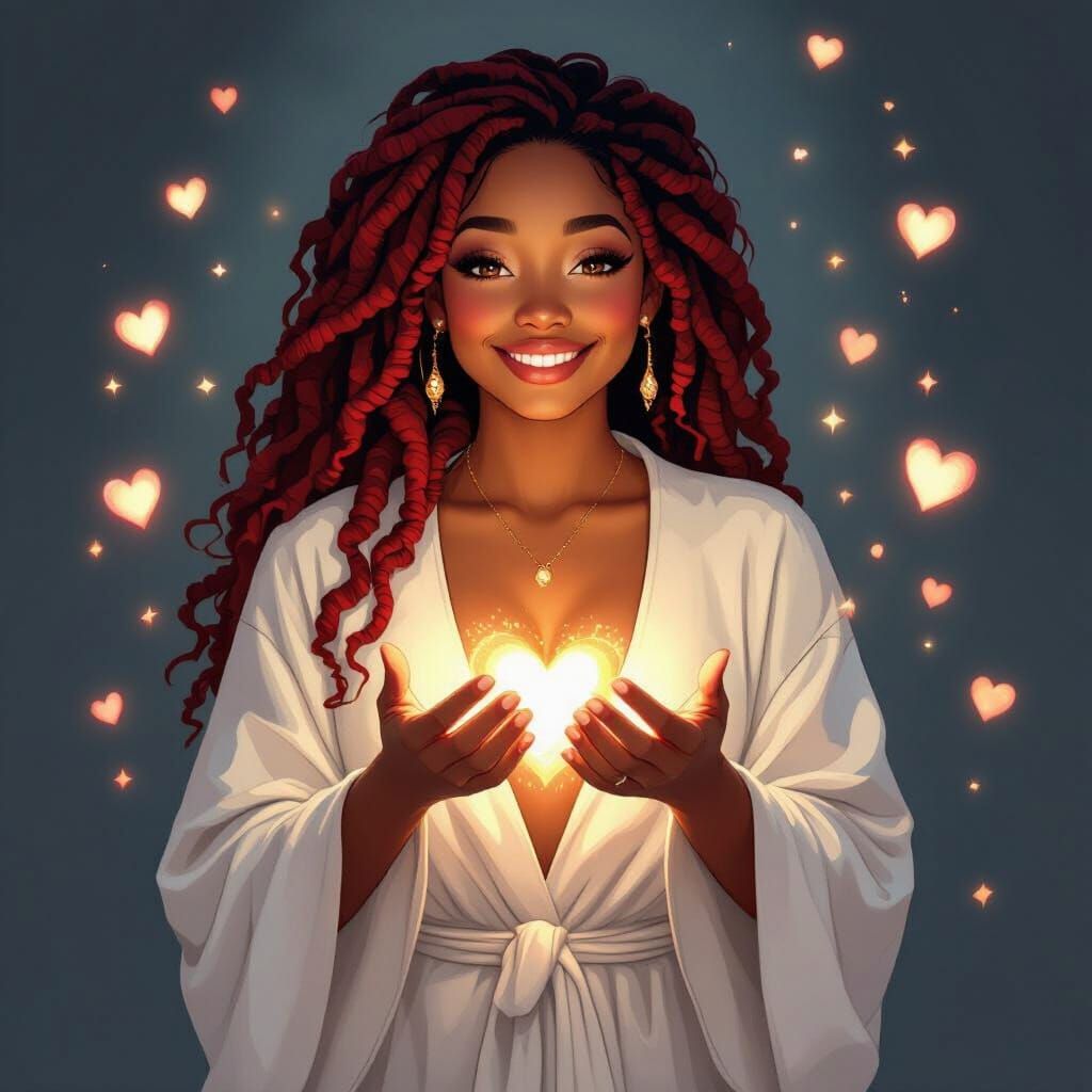 Ethereal Heart: African American Woman with Glowing Hands