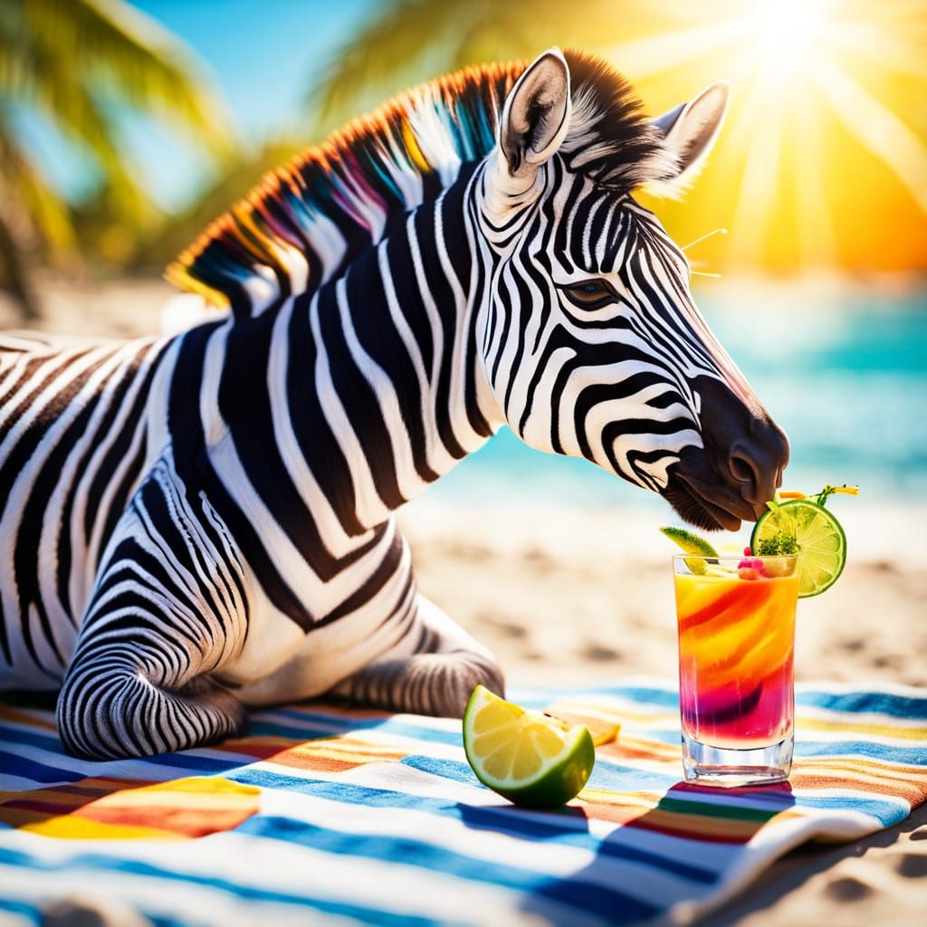 Vibrant Zebra Basks in Tropical Paradise