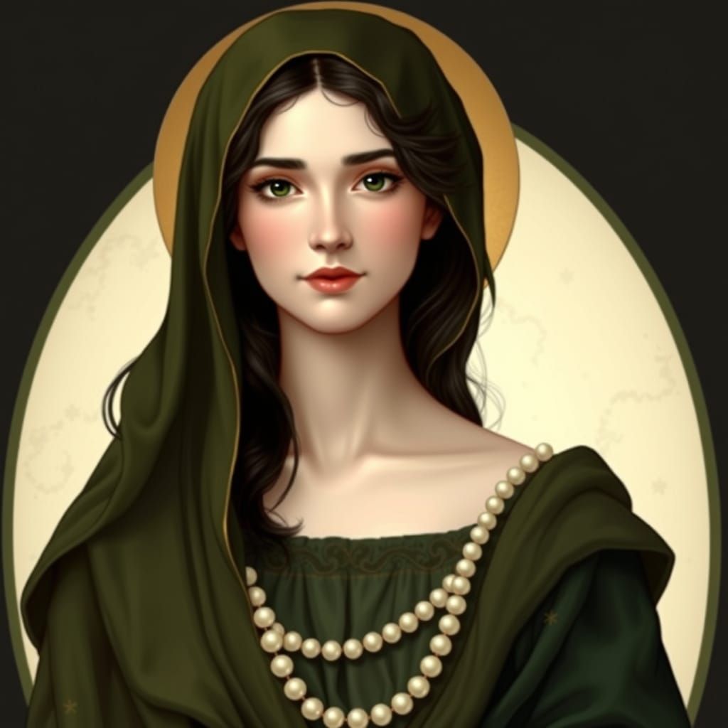 Mary in Pre-Raphaelite Style with Pearls