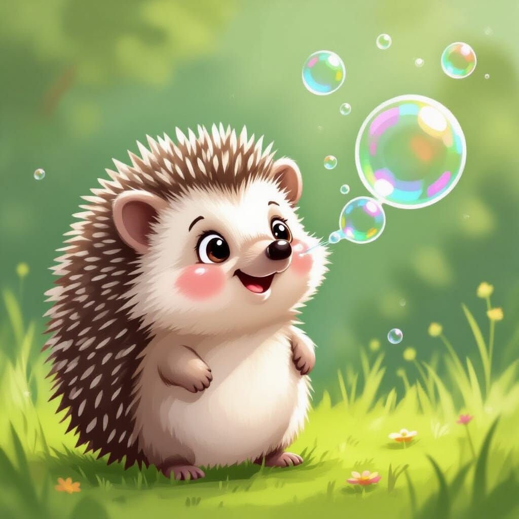 Hedgehog Blowing Bubbles: A Cheerful Drawing