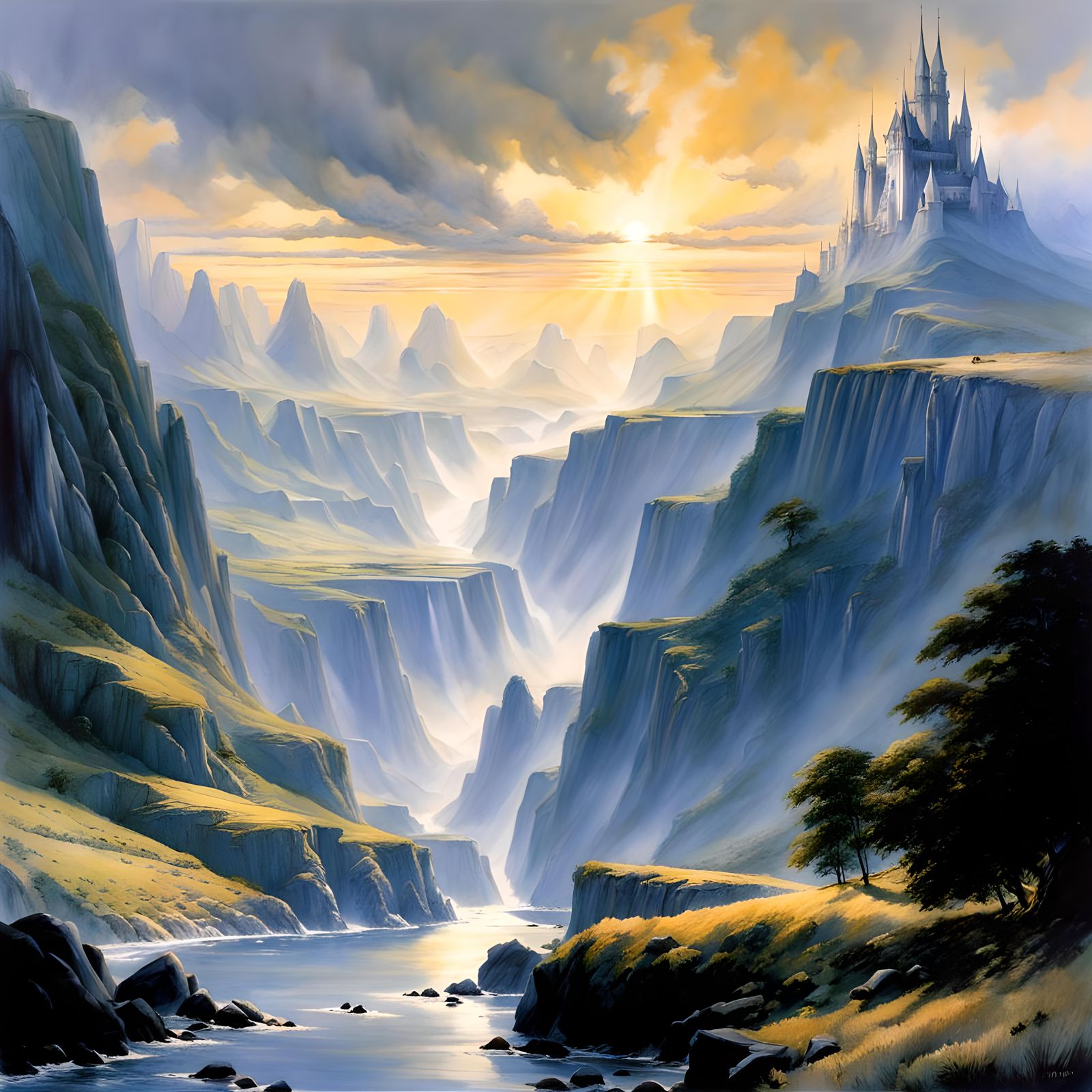 Fantasy landscape in the style of the LoR
