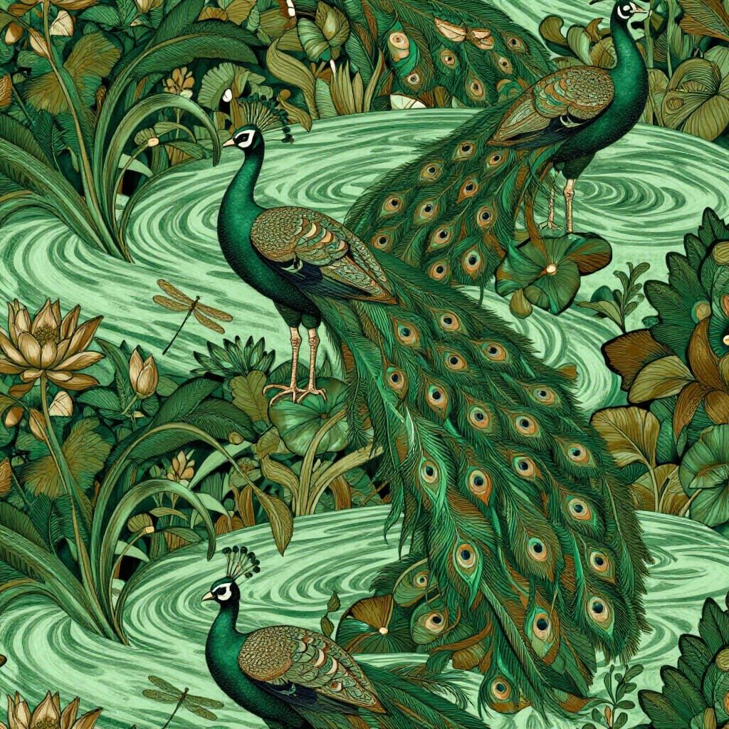 Emerald Peacock Art Nouveau Pattern Design