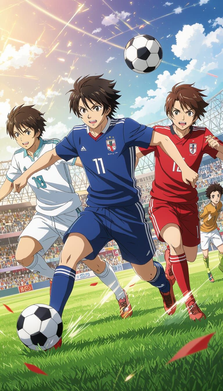 Dynamic Anime Soccer Players in Action