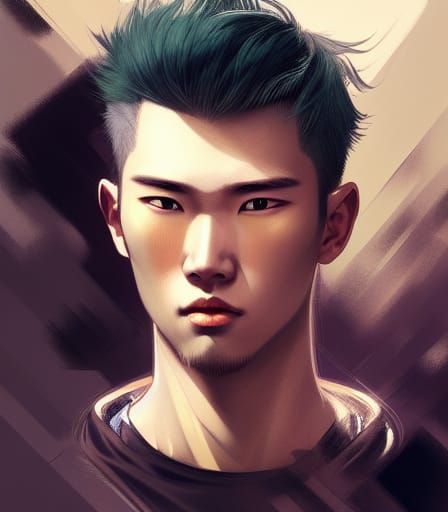 Handsome Korean Man Portrait in Detailed Art Style