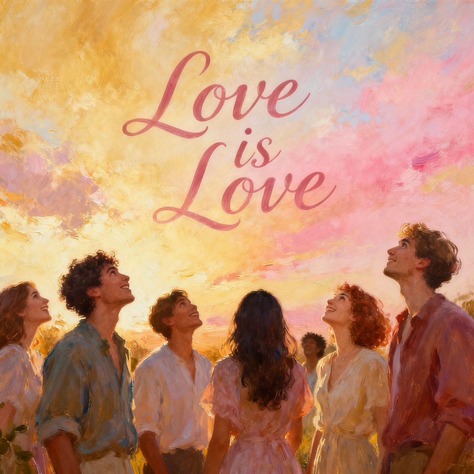 Joyful People View Love is Love Sky in Impressionistic Style